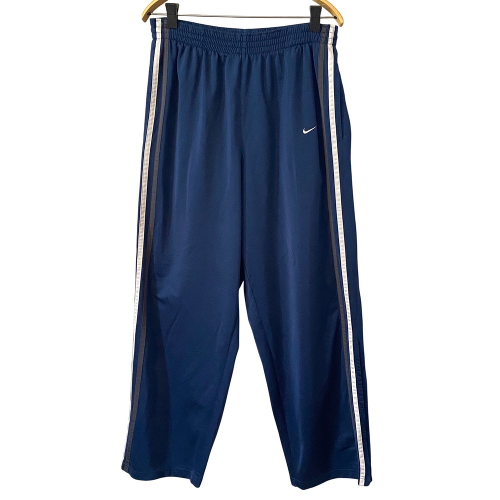 Nike Navy Blue Track Pants Mens XL Side Stripe Ankle Zip Athletic Trousers